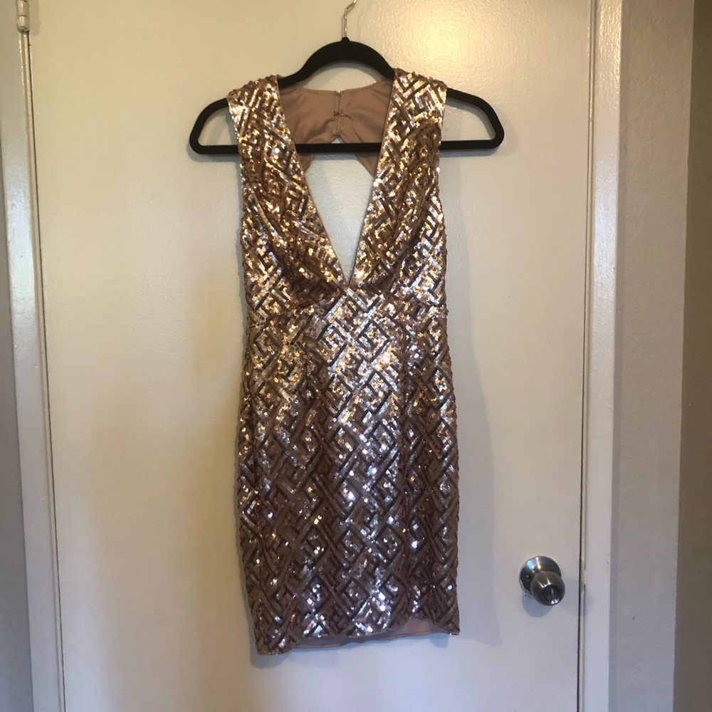 Miss Avenue Backless, Deep V Sequin Dress
